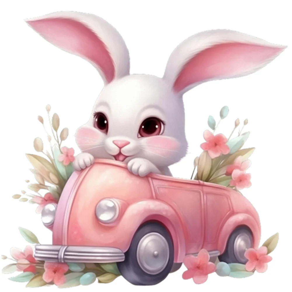 Diamond Painting - Full Round Drill - Pink Car Bunny(Canvas|30*30cm)