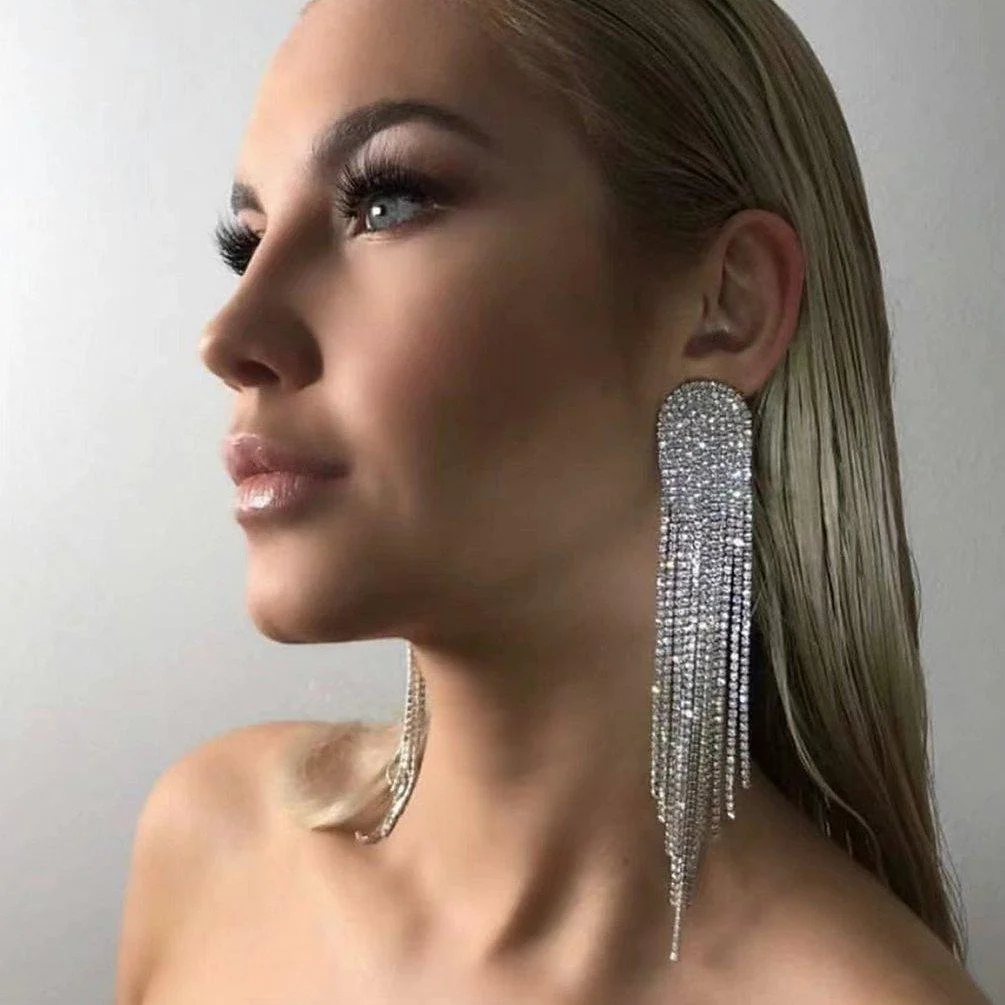 Sparkling Rhinestone Tassel Claw Chain Earrings