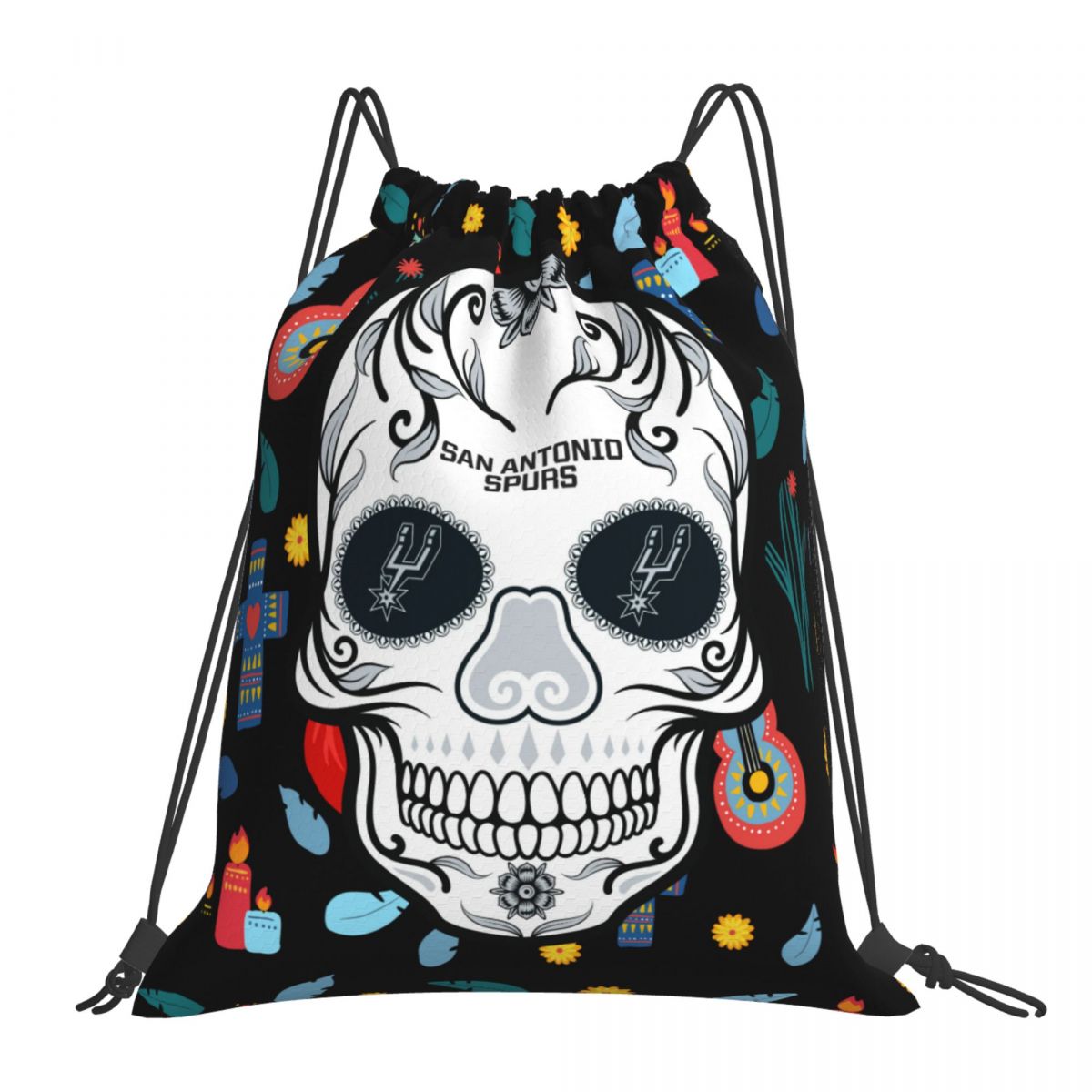 San Antonio Spurs Skull Foldable Sports Gym Drawstring Bag