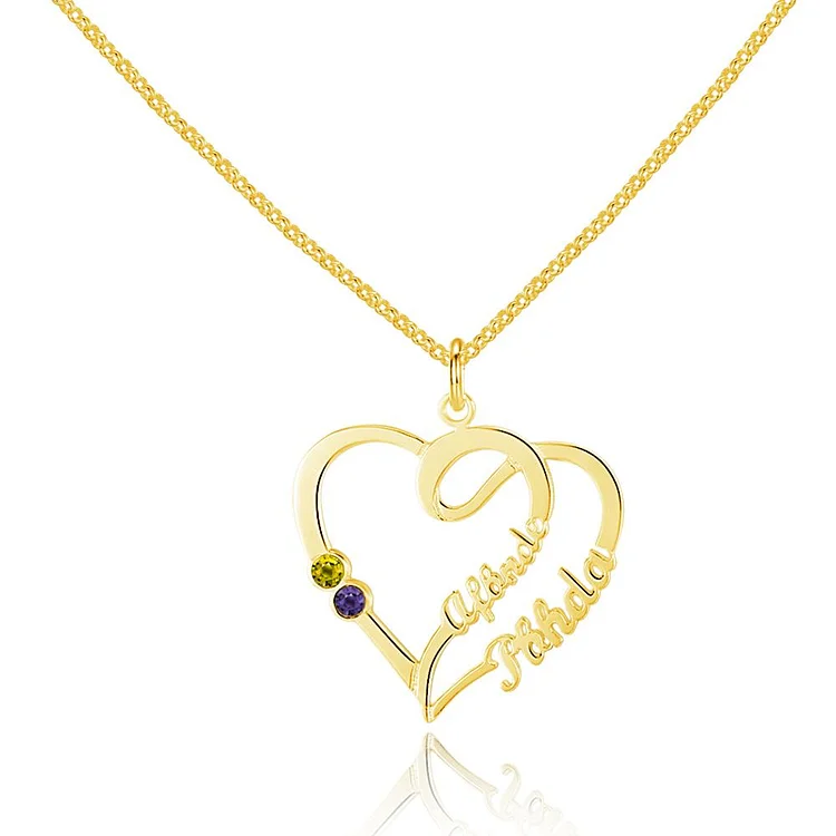 Overlapping Heart Necklace Custom Two Name Mother Daughter Necklace with 2 Birthstones