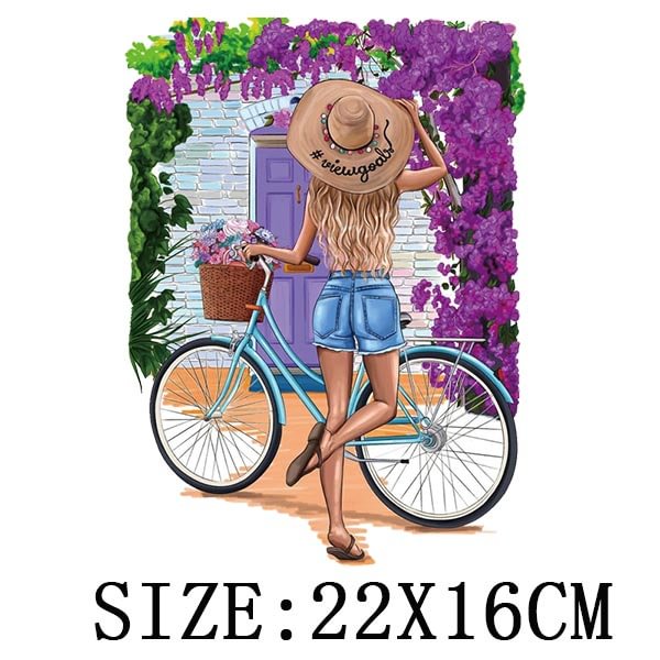 Pretty Girl&Car Iron On Transfer For T-shirt DIY Washable Thermal Sticker Fashion Design Patches On Clothes Appliqued Decoration