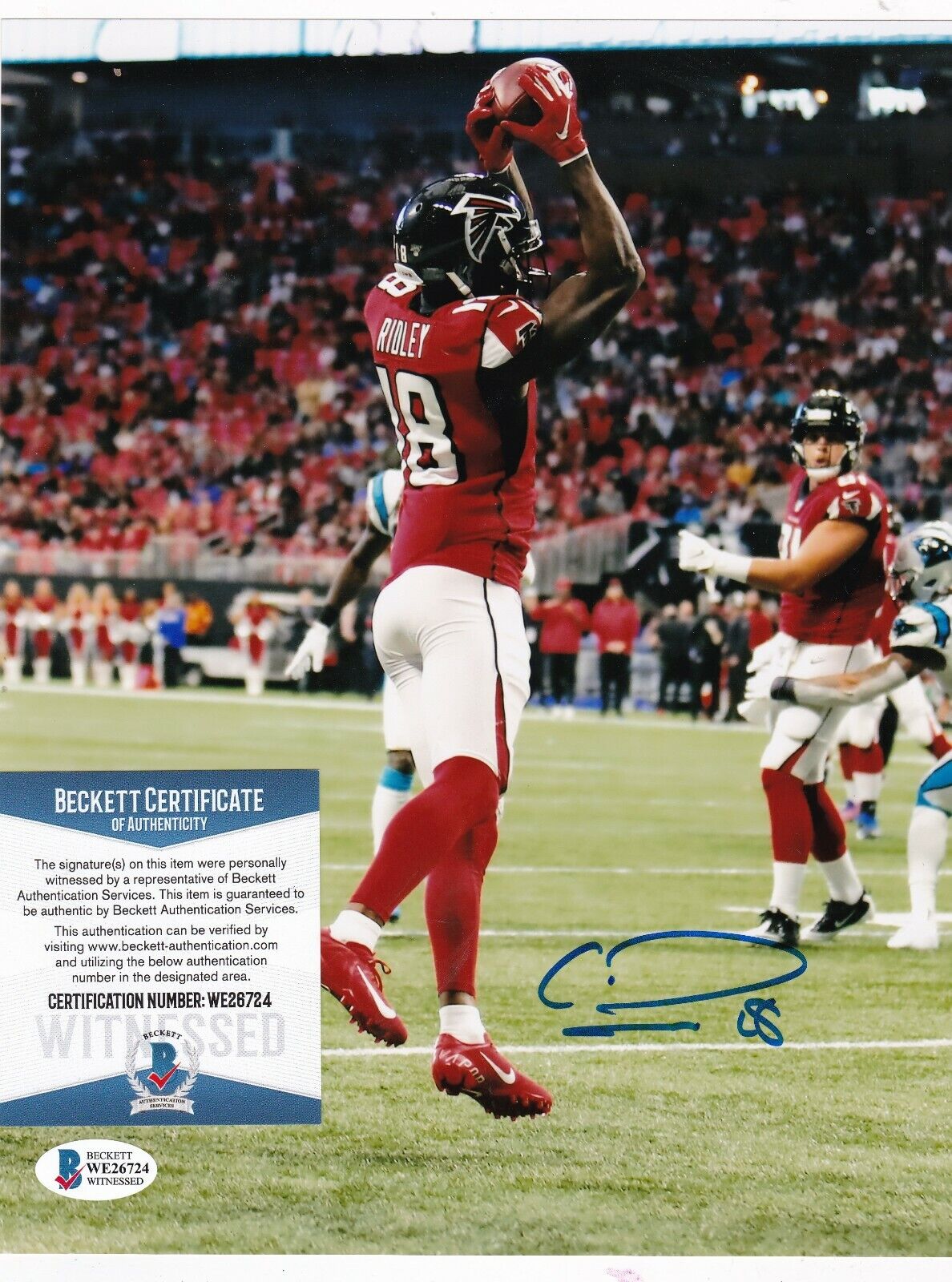 CALVIN RIDLEY ATLANTA FALCONS BECKETT AUTHENTICATED ACTION SIGNED 8X10