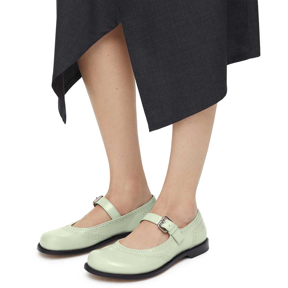 Light Green Round Toe Flat Vintage Mary Jane Shoes Nicepairs