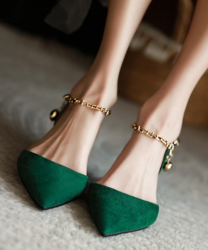 Green Suede High Heels Chain Linked Chic Splicing