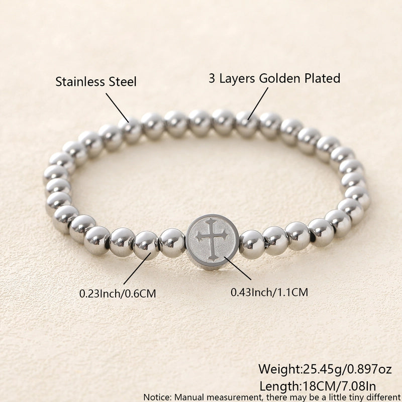 Minimalist Commute Cross 304 Stainless Steel Beaded Unisex Bracelets Men Beaded Bracelets