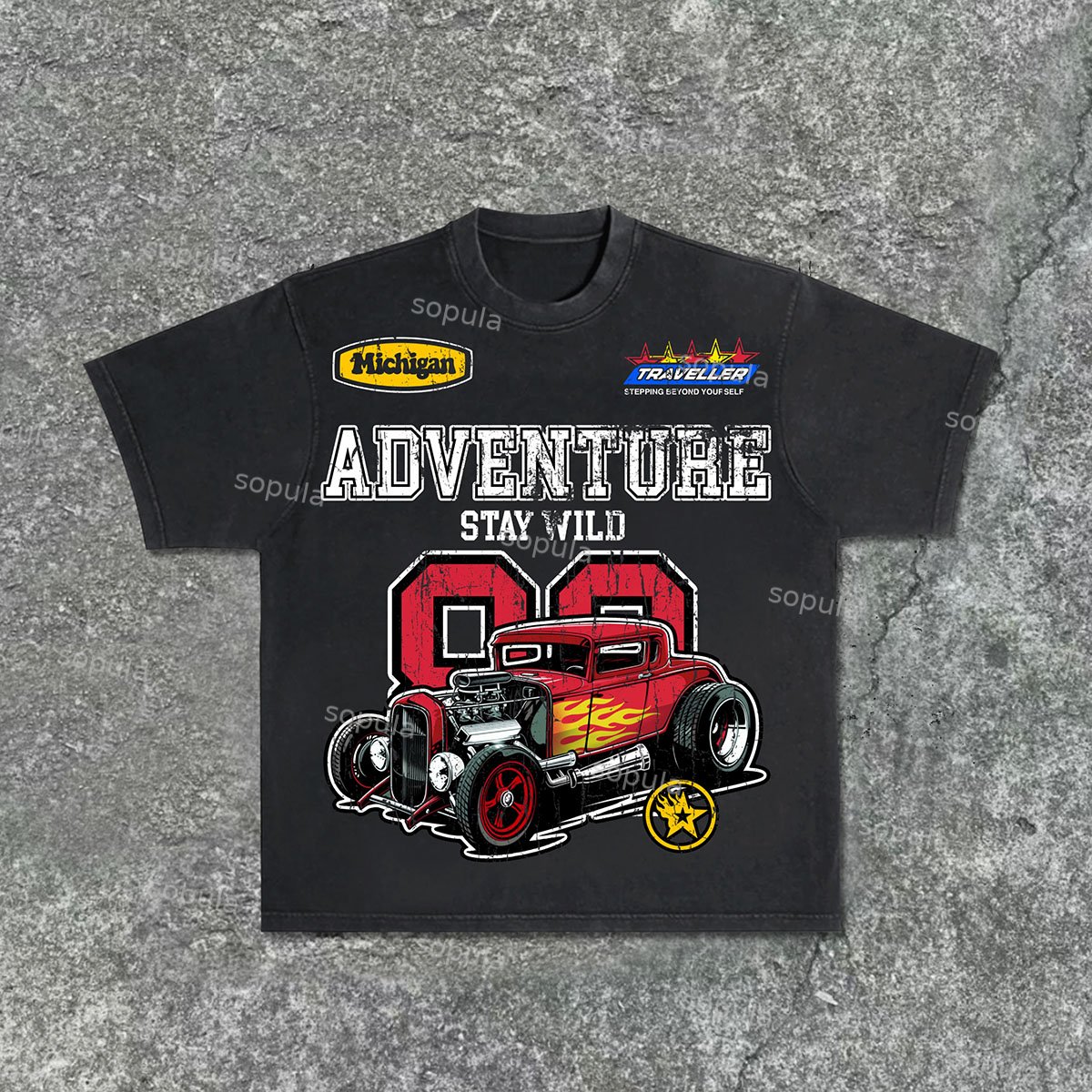 Sopula Men's Vintage No 88 Vintage Classic Car Washed T-Shirt - SOPULA