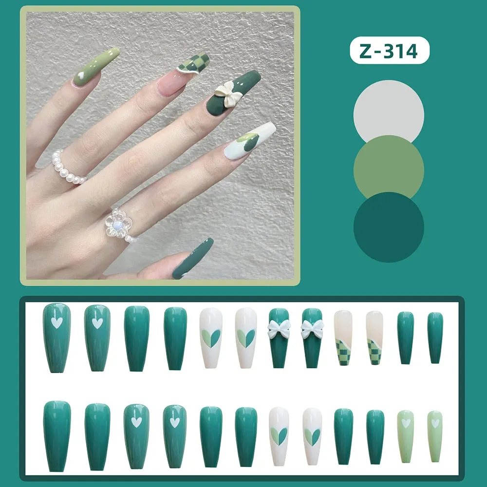24pcs Butterfly decorated false nails Removable Long Paragraph Fashion Manicure press on nail tips full cover acrylic for girls-Nail Inspo