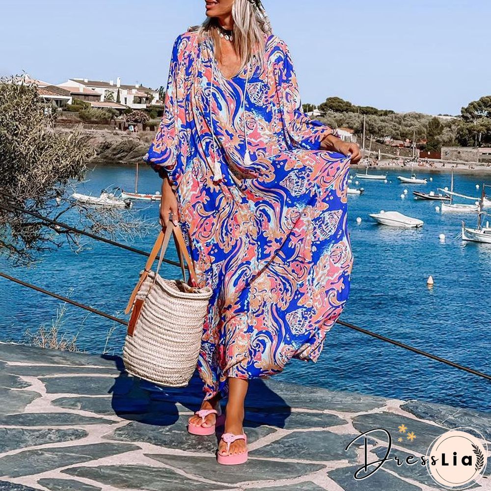 Baggy Printed Long Sleeve Maxi Dress