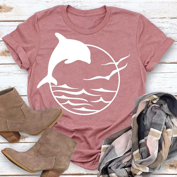 Dolphins and seagulls Summer life T-shirt Tee - 02251