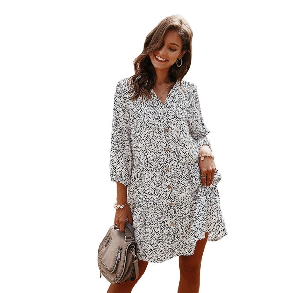 Ladies Polka Dot Print Mini Dress Women Sexy Short Summer Casual Elegant Loose Shirt Dress Women Female Button Sundress Vestidos