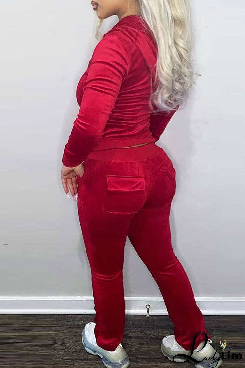 Pink Casual Solid Patchwork Hooded Collar Long Sleeve Two Pieces