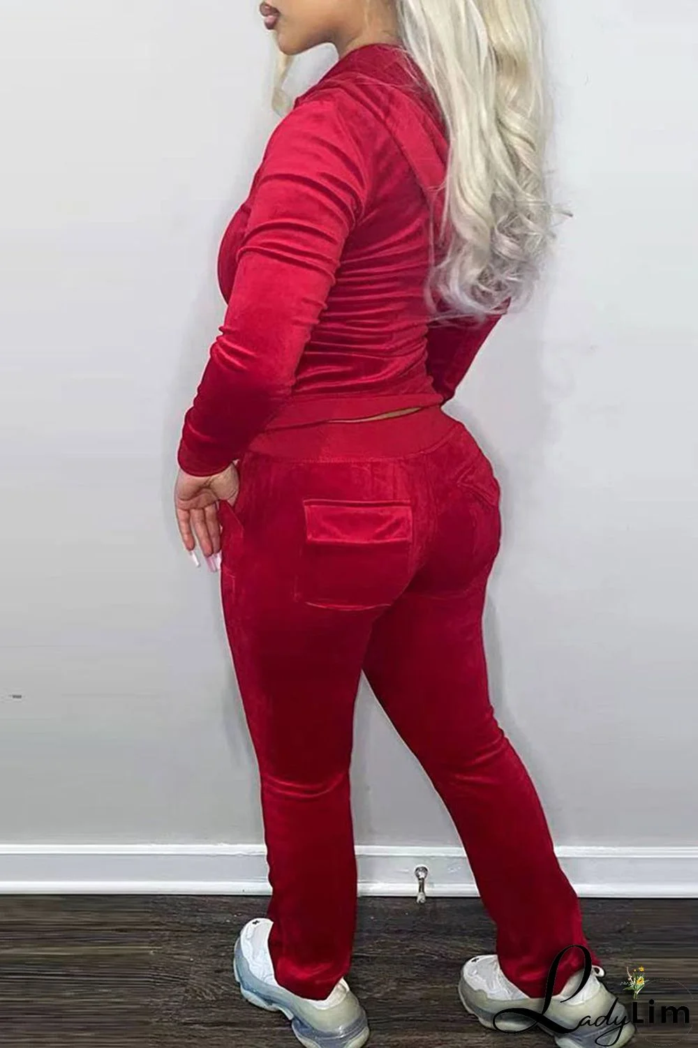 Pink Casual Solid Patchwork Hooded Collar Long Sleeve Two Pieces