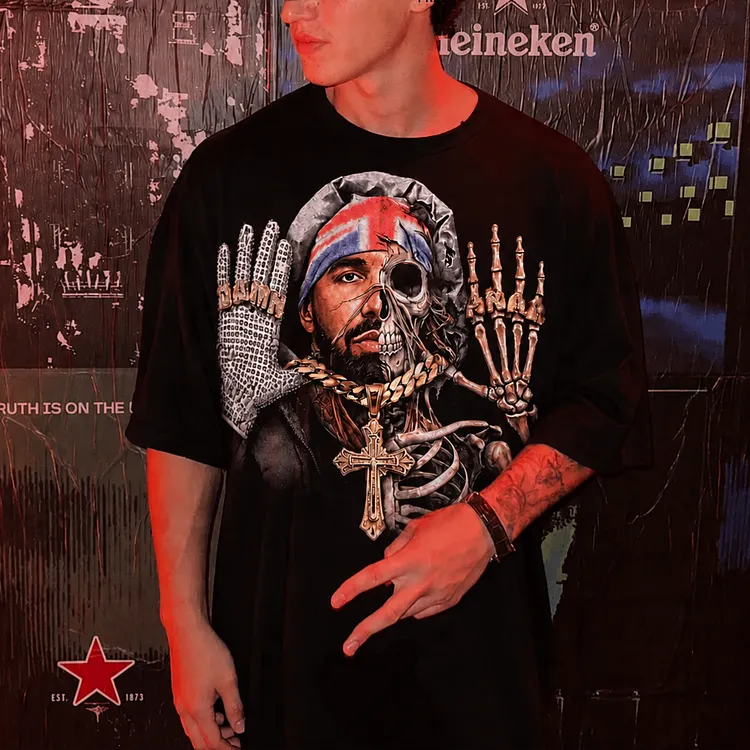 Half Skeleton Man With Cross Necklace  Printed Men's T-shirt