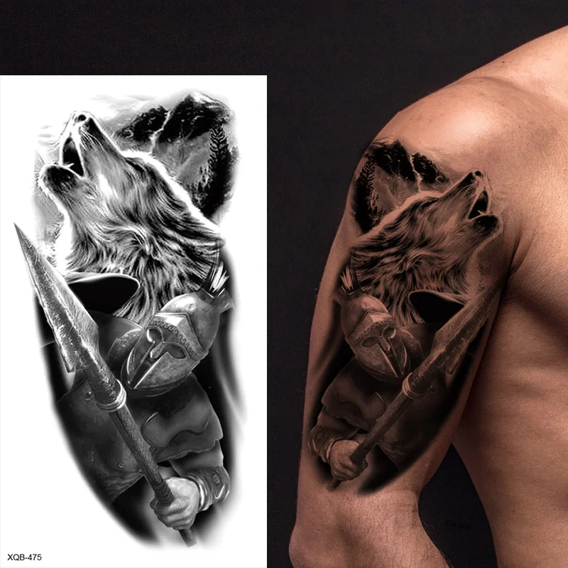 Sdrawing Forest Tattoo Sticker for Men Women Tiger Wolf Death Skull Temporary Tattoo Fake Henna Skeleton King Animal Tatoo Pattern