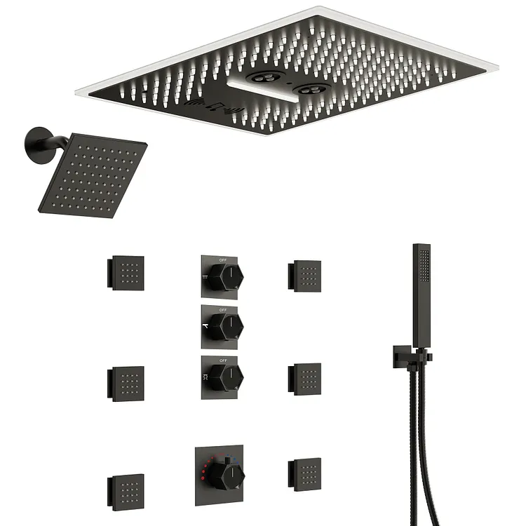 EVERSTEIN 16" LED Music Smart Thermostatic Shower System in Matte Black