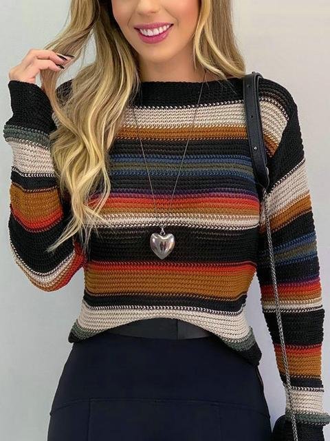 Slim Striped Long Sleeve Sweater - Shop Trendy Women's Clothing | LoverChic