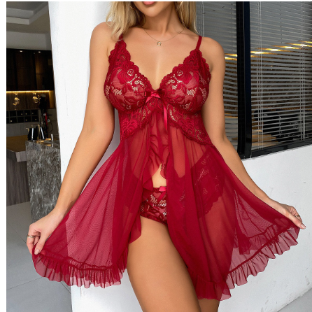 Lovingerie - V-neck Lace Multi-Color Nightdress with Suspenders