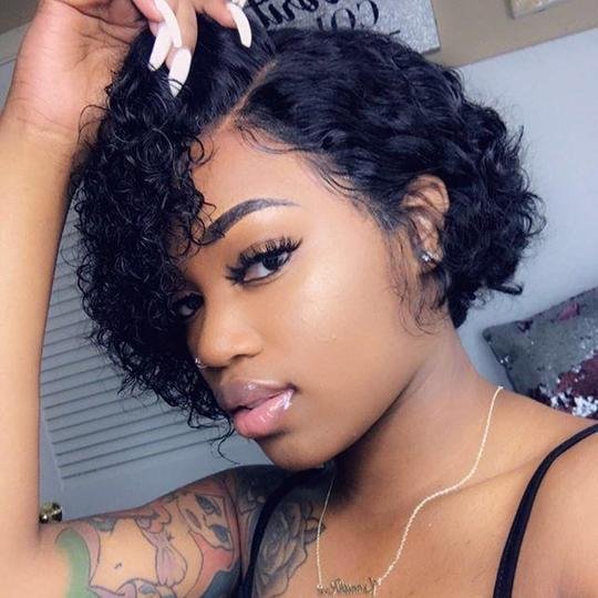 100% Human Hair 13x1 HD Lace Wig Bob Curly Hair