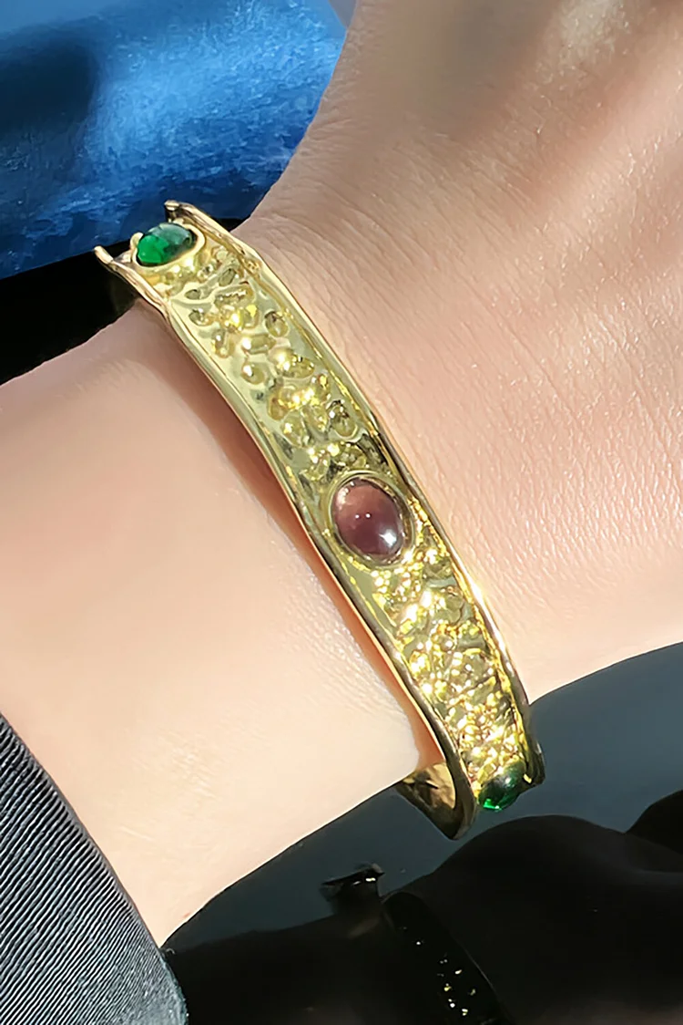 Faux Gem Inlaid Vintage Wide Open Bracelet