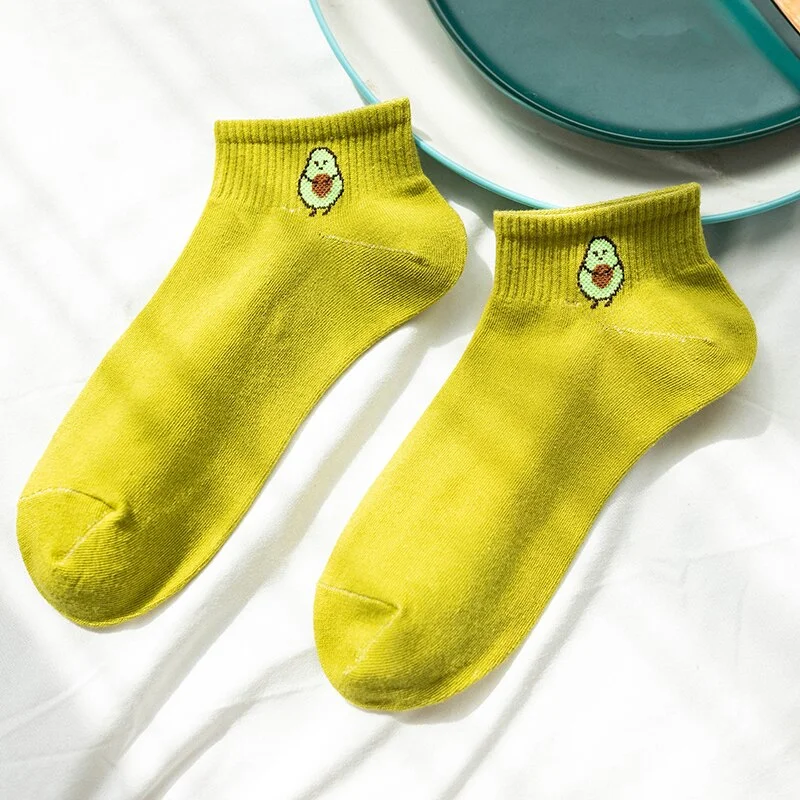 Women Solid Avocado Socks Casual Joker Cotton Short Socks Ladies Fruit Print Concise Korean College Style Breathable Sox Trendy