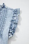 Women's Beau Blue Ruffle Pleated Vintage Washed Denim Sleeveless Top