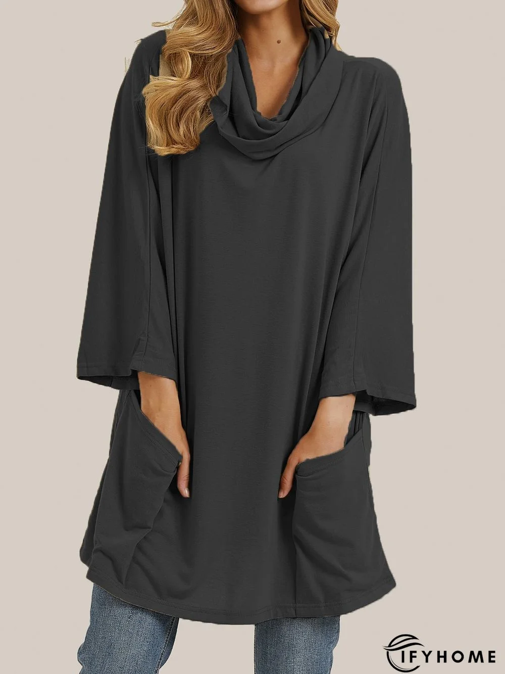 Casual Solid Cowl Neck Cotton-Blend Top | IFYHOME