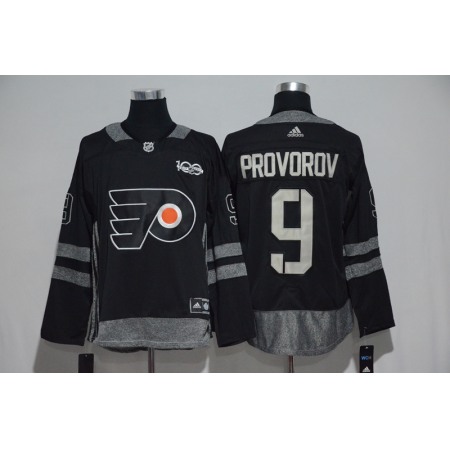 Philadelphia Flyers #9 Ivan Provorov Black Men's 1917-2017 100th  Anniversary   Stitched NHL Jersey