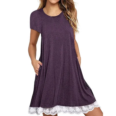 Lace Panel Round Neck Short Sleeve Dress