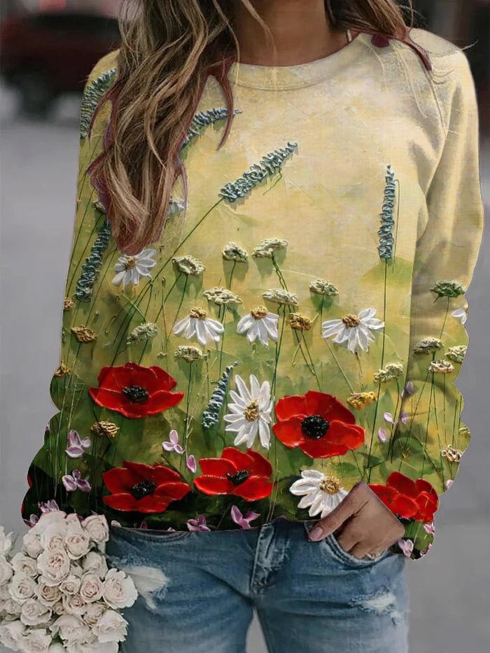 Women's Floral Print Casual Crew Neck Sweatshirt