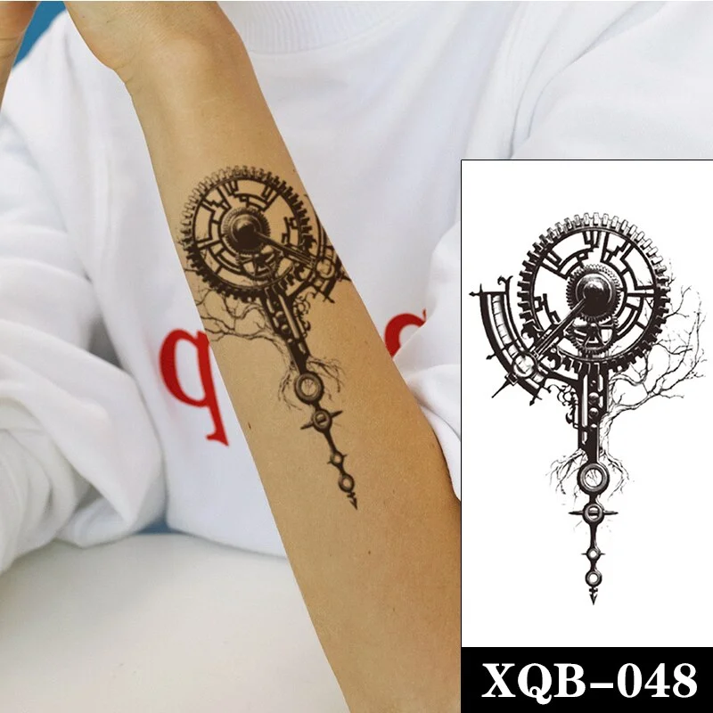 Life Tree Geometric Waterproof Temporary Tattoo Sticker Black Crow Lines Fake Tattoos Flash Tatoos Arm Body Art for Women Men