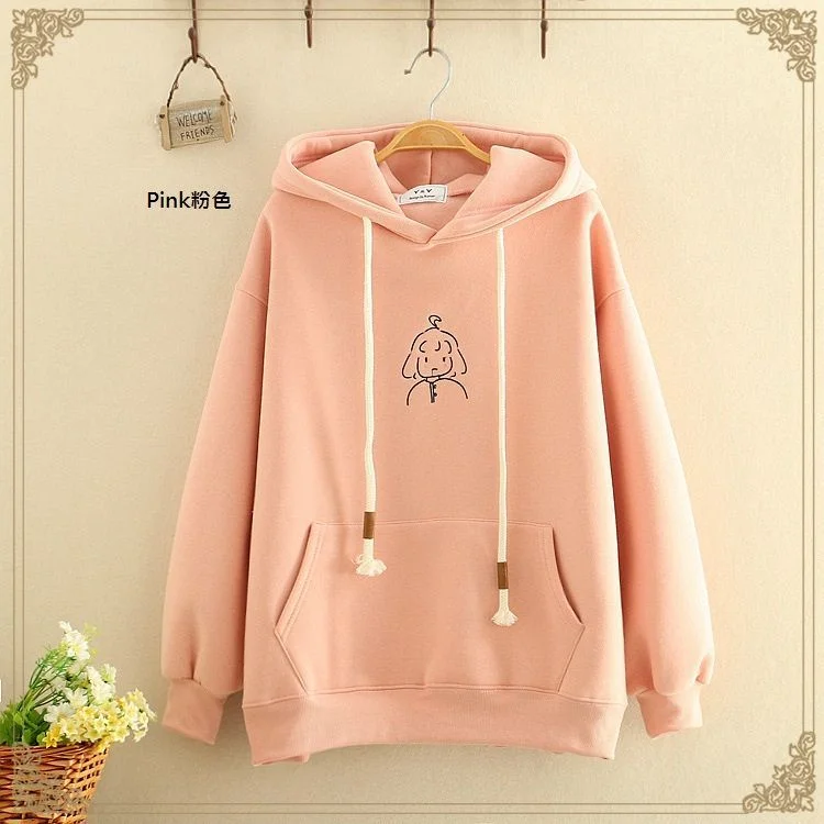 Kawaii Fleece-Lined Girl Printed Plain Hoodie YP753