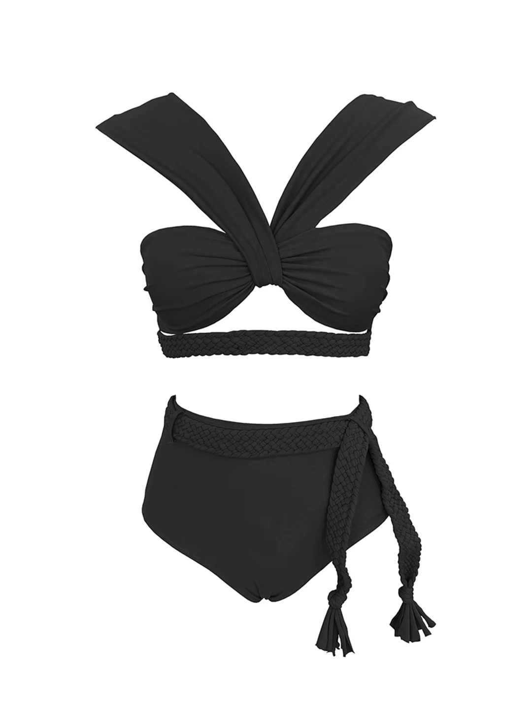 Uveng Solid Color Choreette Tied High-Waisted Bikini INS Split Swimsuit Women 2025 New Bikini