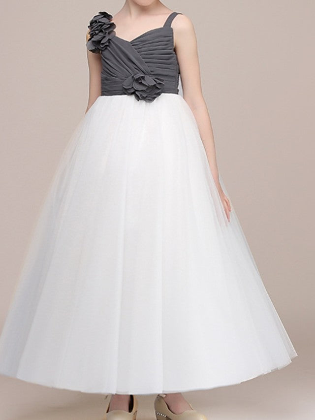 Oknass Sleeveless Spaghetti Strap Ball Gown  Flower Girl Dress With Color Block