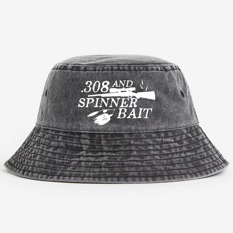 308 and Spinner Bait Funny Hunting and Fishing Bucket Hat