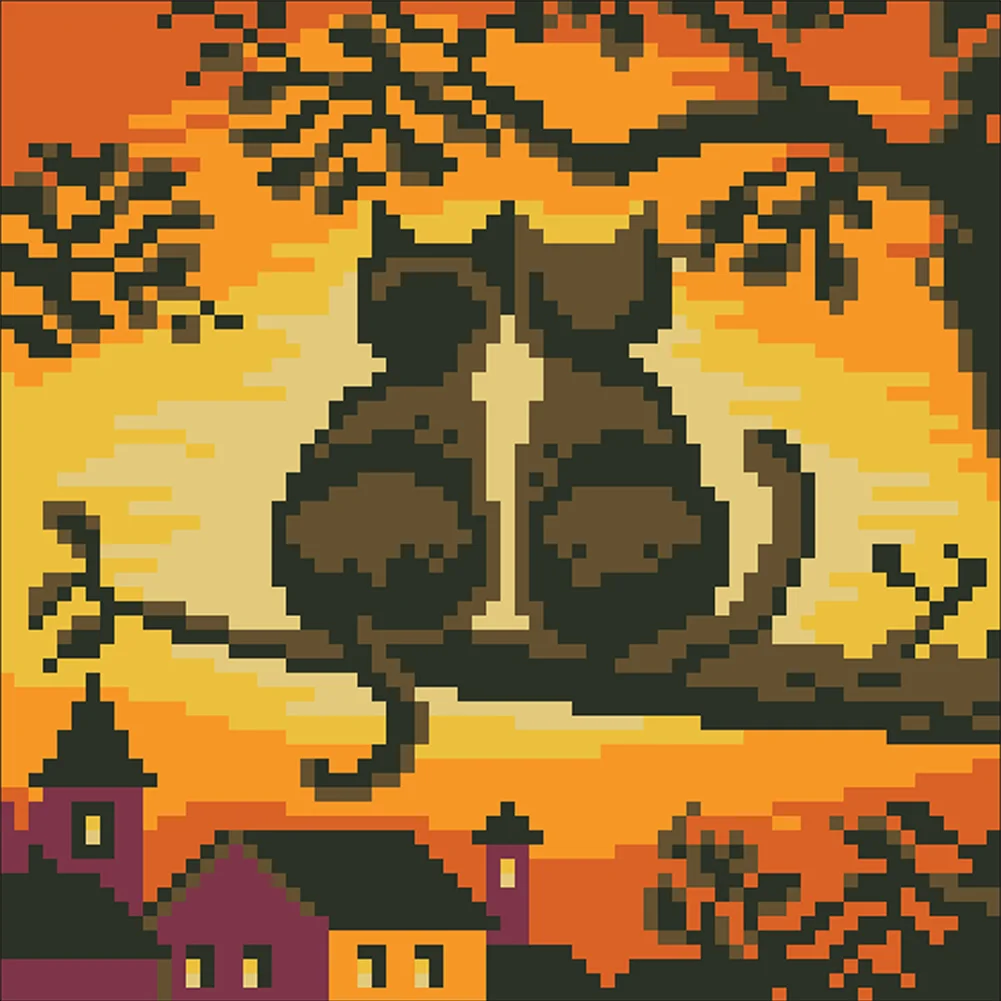 9CT Full Stamped Cross Stitch Bead Embroidery - Cats(Canvas|20*20CM)