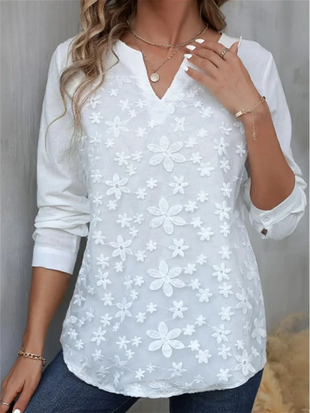 Women's Long Sleeve V-neck Floral Printed Tops
