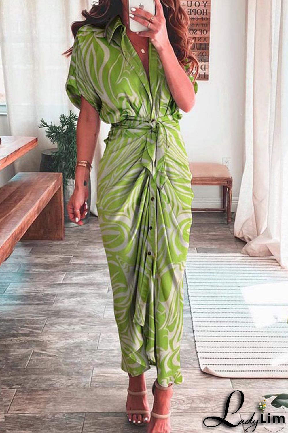 Casual Print Patchwork Turndown Collar Shirt Dress Short Sleeve Dress