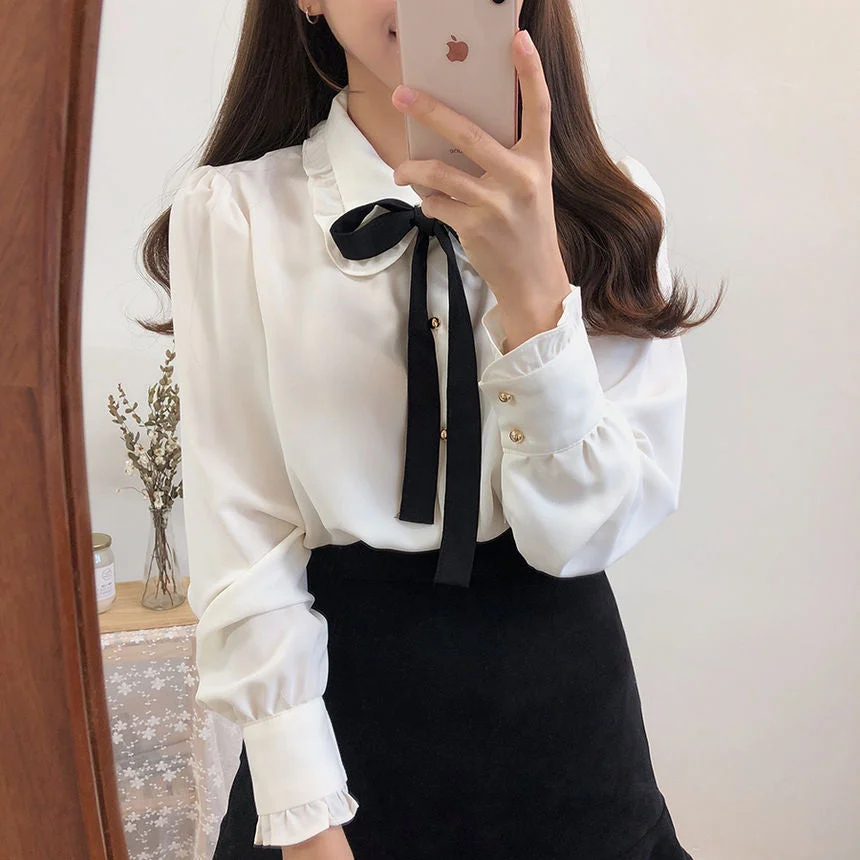 Bow Accent Long-Sleeve Blouse YP1794