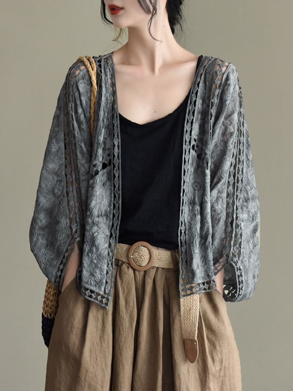 Casual Hollow Crochet Seven-Quarter Sleeves Cardigan Tops