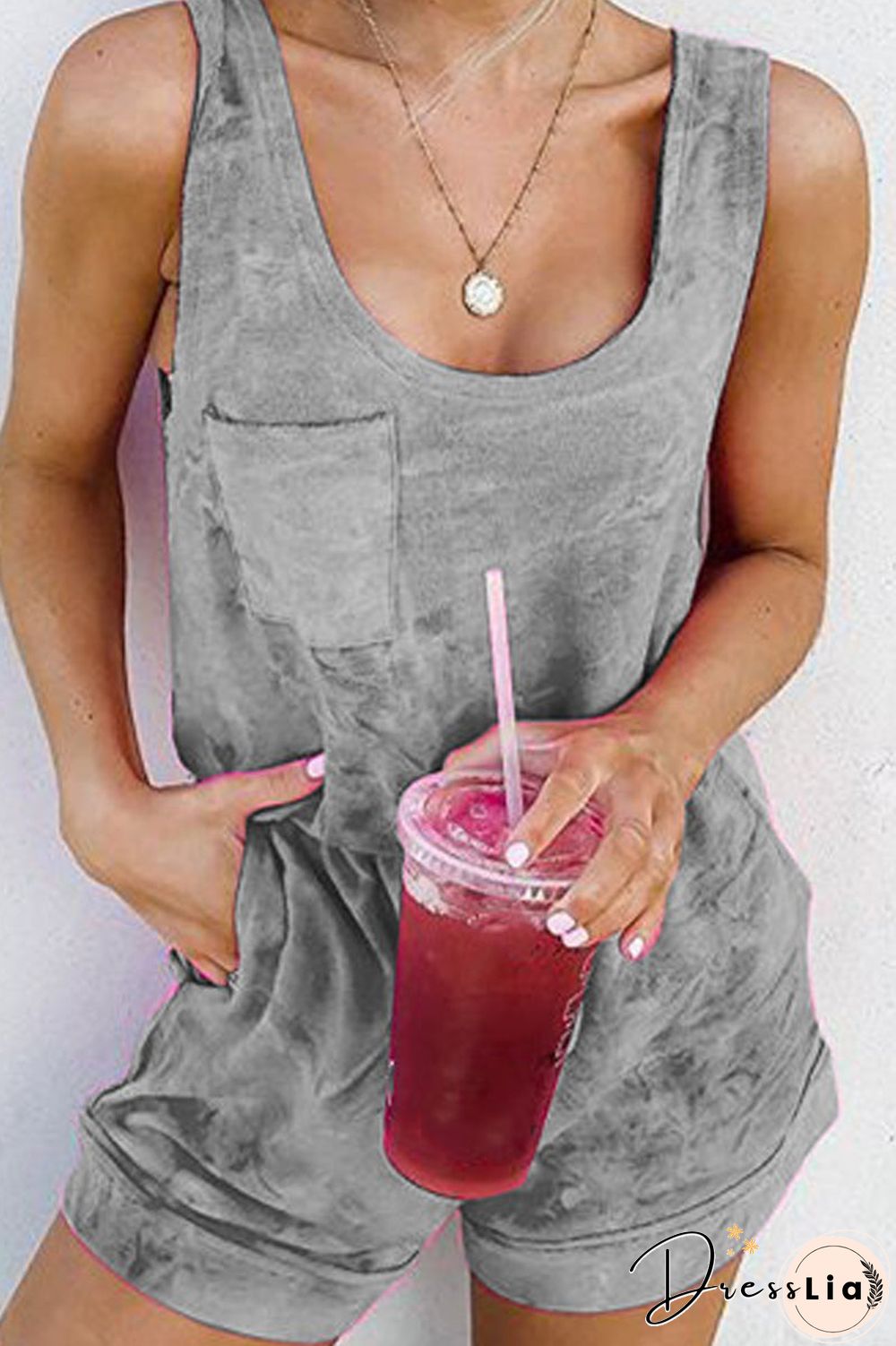 Tie Dye Round Neck Pocket Romper