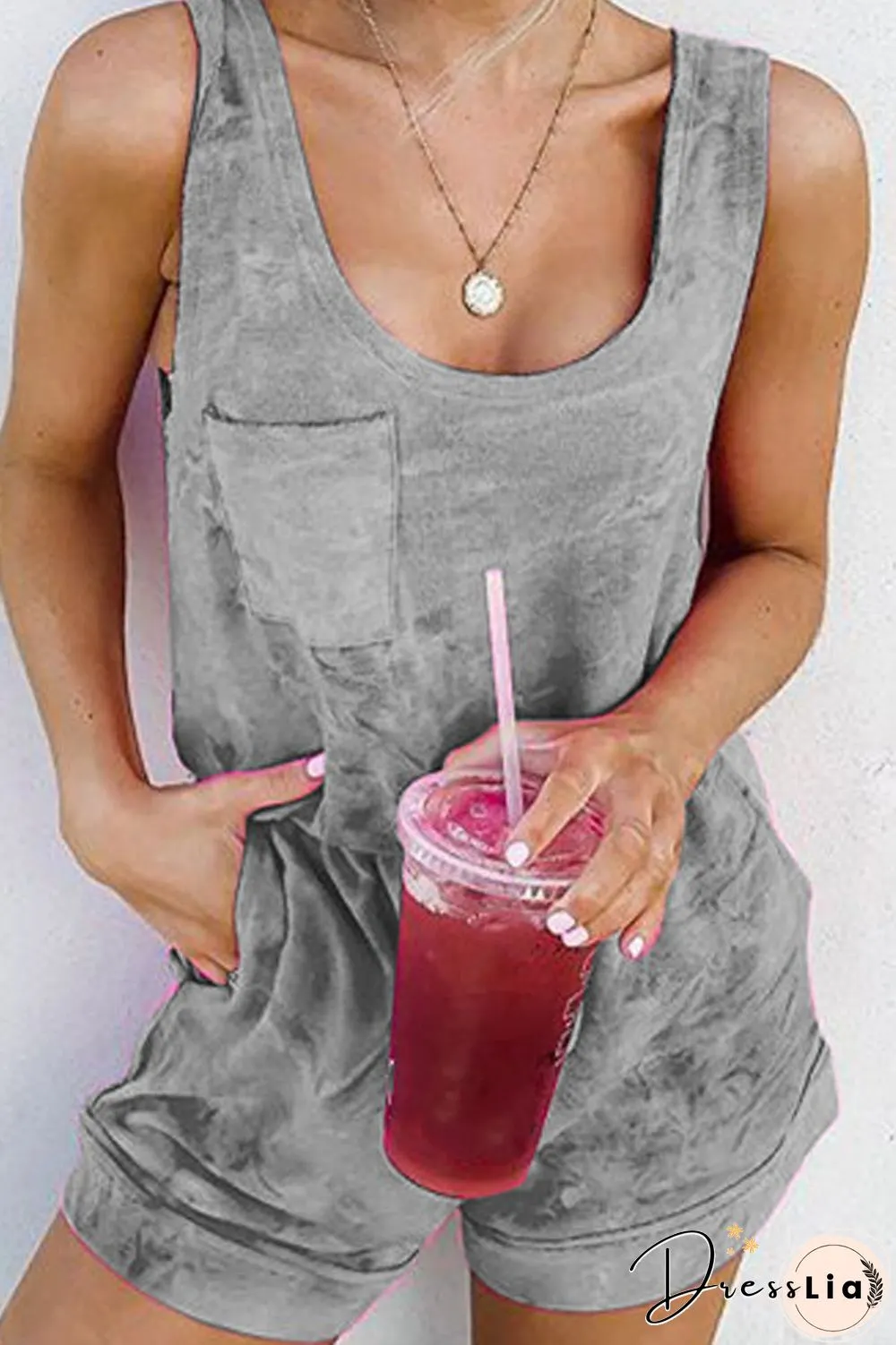 Tie Dye Round Neck Pocket Romper