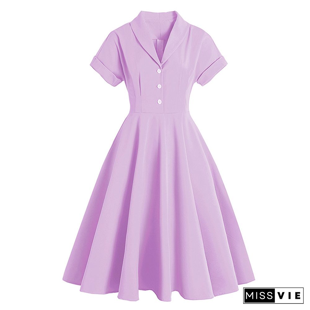 Vintage High Waist Lapel A-line Dress
