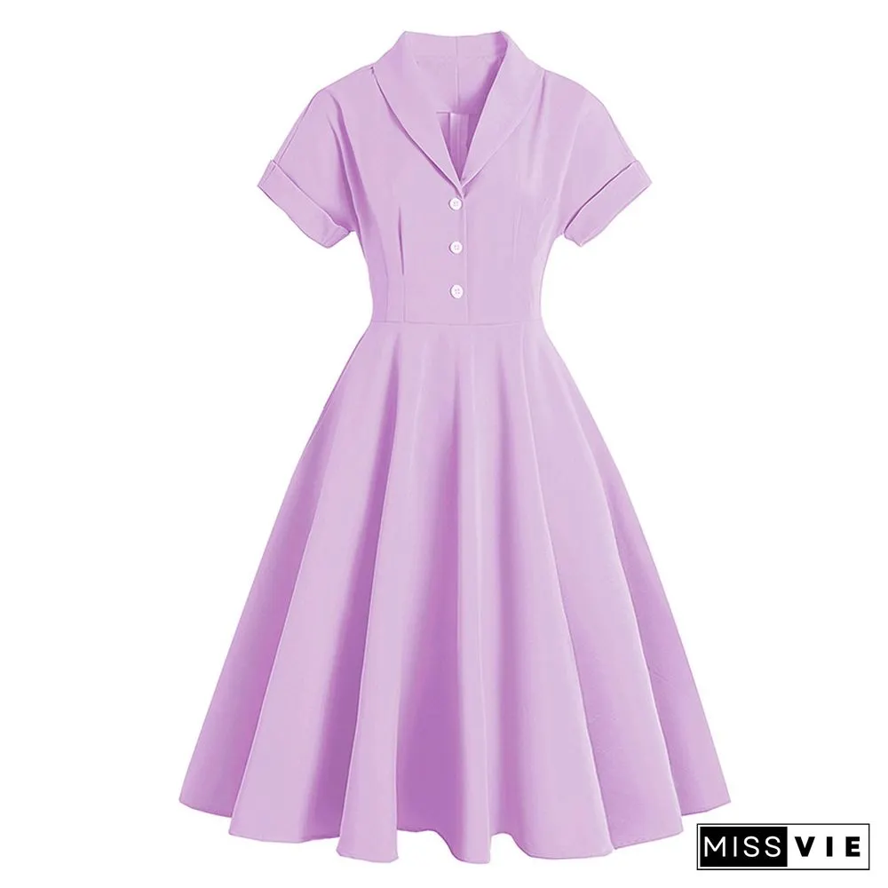 Vintage High Waist Lapel A-line Dress