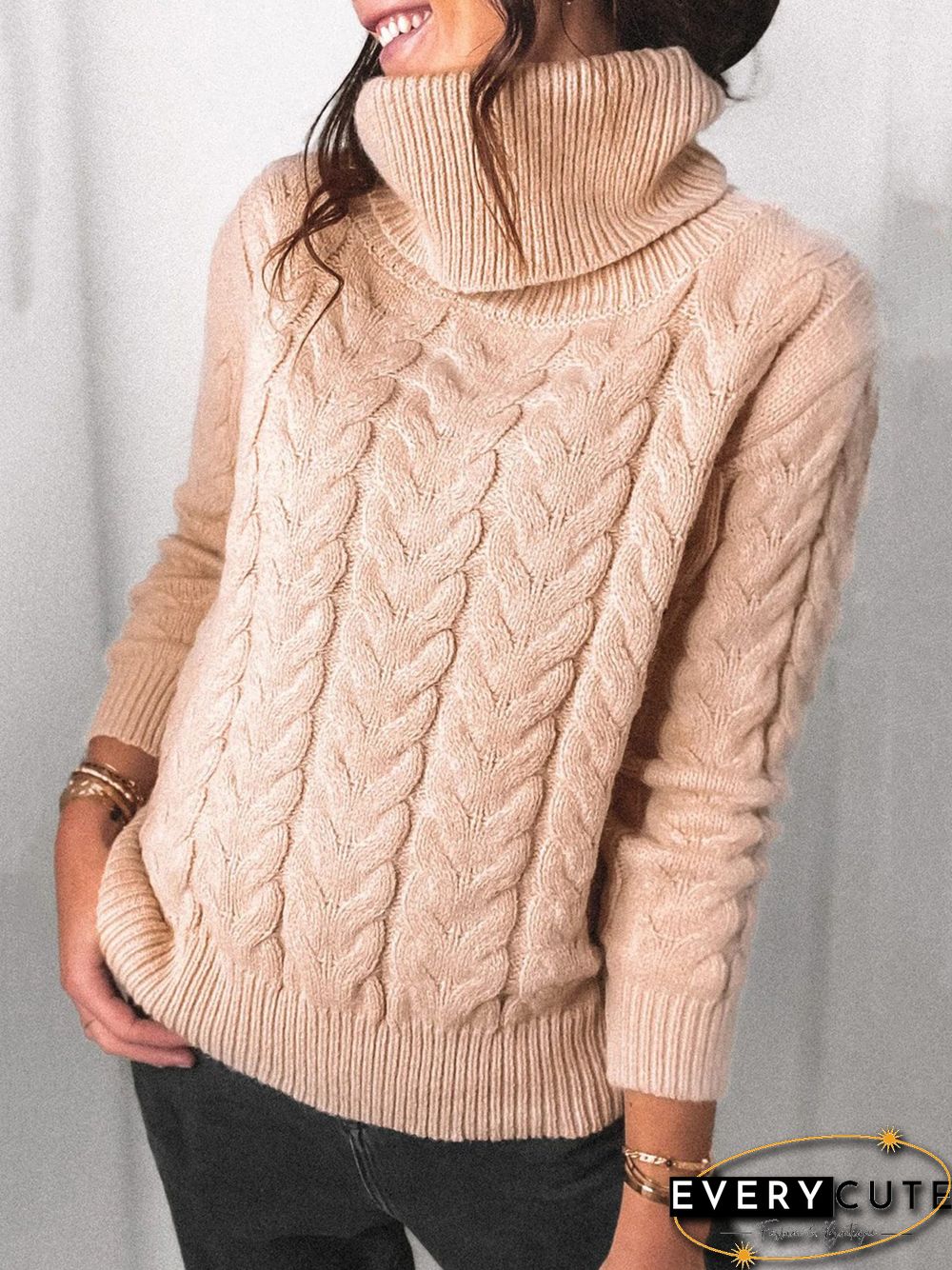 Casual Turtleneck Plain Loose Sweater
