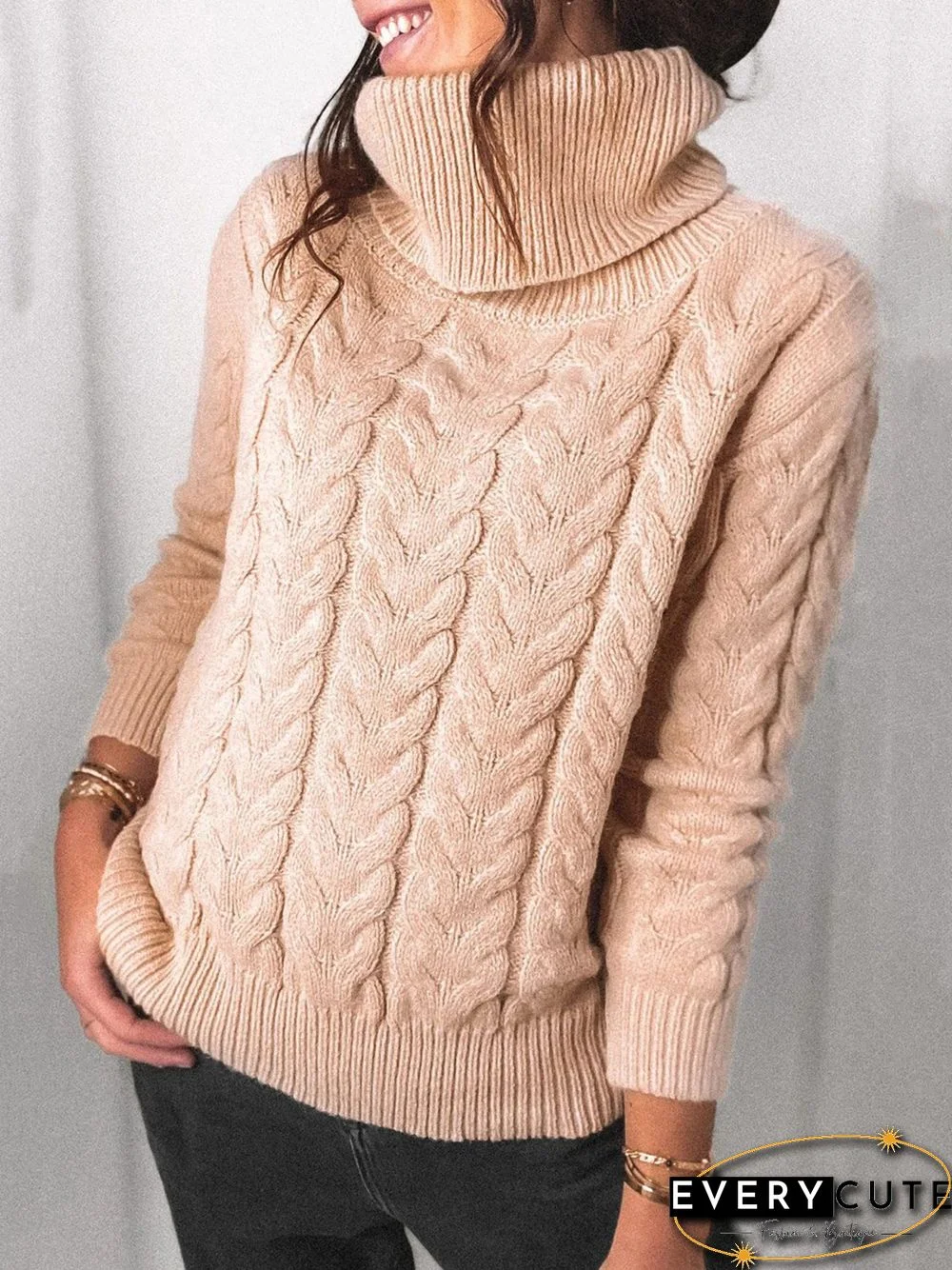 Casual Turtleneck Plain Loose Sweater
