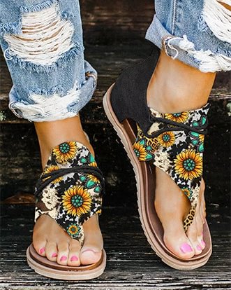 Sunflower Turquoise Cow Flat Thong Sandals
