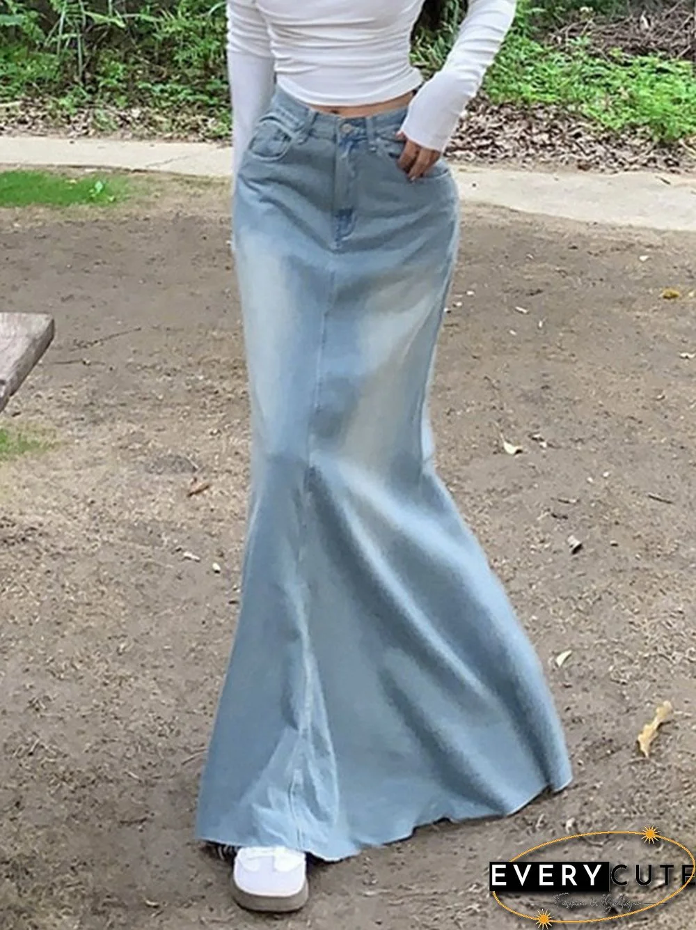 Vintage Distressed Mermaid Denim Skirt