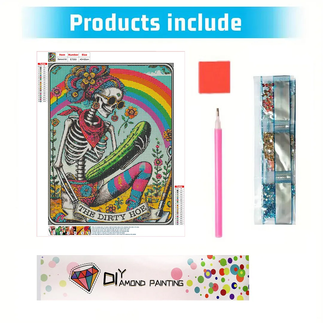 Skulls and Rainbows Tarot Cards DIY 5D Round Full Drill Diamond Painting Gem Art Kits for Adults/Beginners Gift Idea Home Wall Decor Diamond Dots Paintings Picture Arts Craft 15.75x19.69Inch