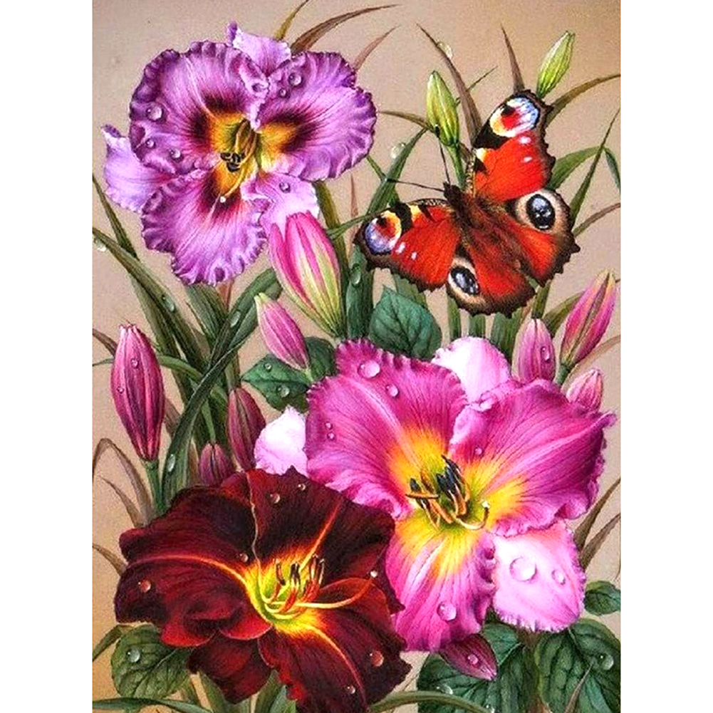 

30*40CM-Round Drill Diamond Painting-Dewdrops on Carnation, 501 Original