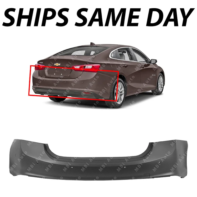 Silscvtt Primed Rear Bumper Cover Replacement for 2016-2018 Malibu with Parking Assist Sensor Holes Parallel Plastic